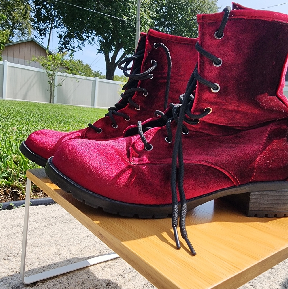 Rue 21 Ect! 7/8 Faux Red Velvet Boots